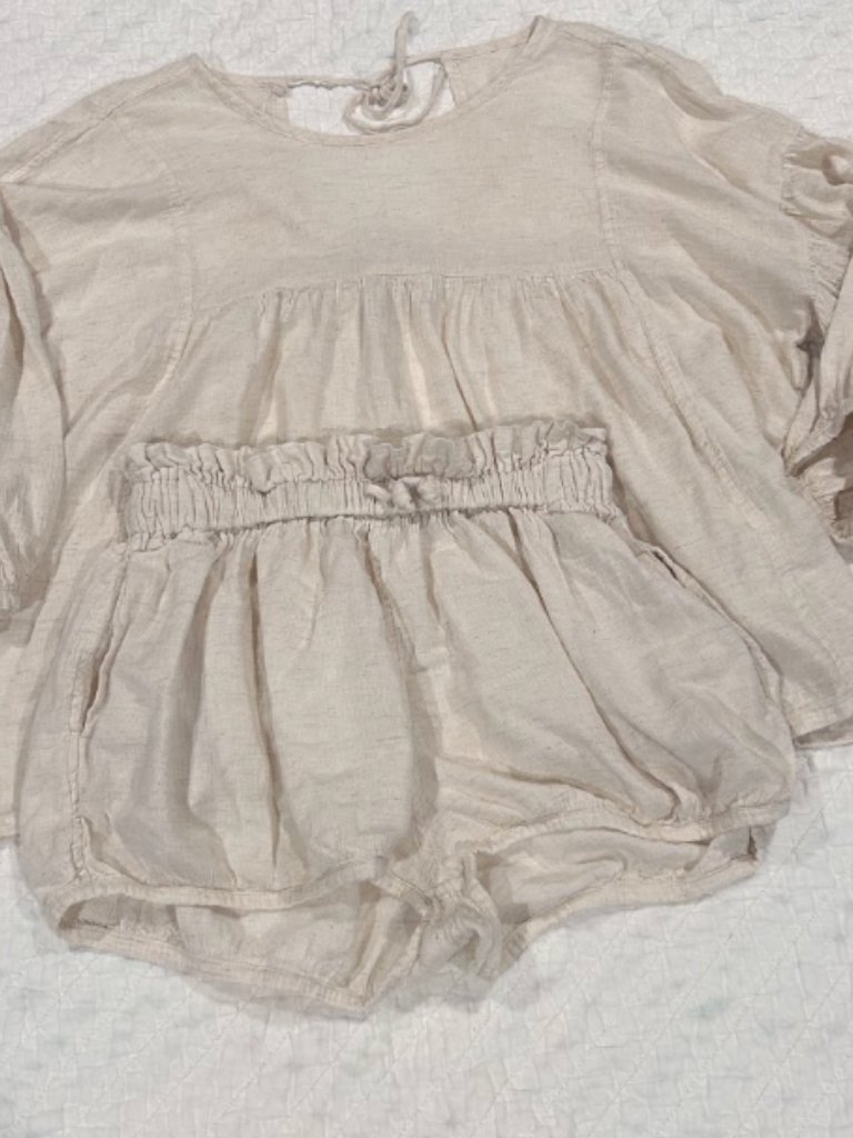 Avy And Co Julian Blouse + Short Set Buttermilk Cotton Crepe Reversible Boho Euc — image 6 of 8